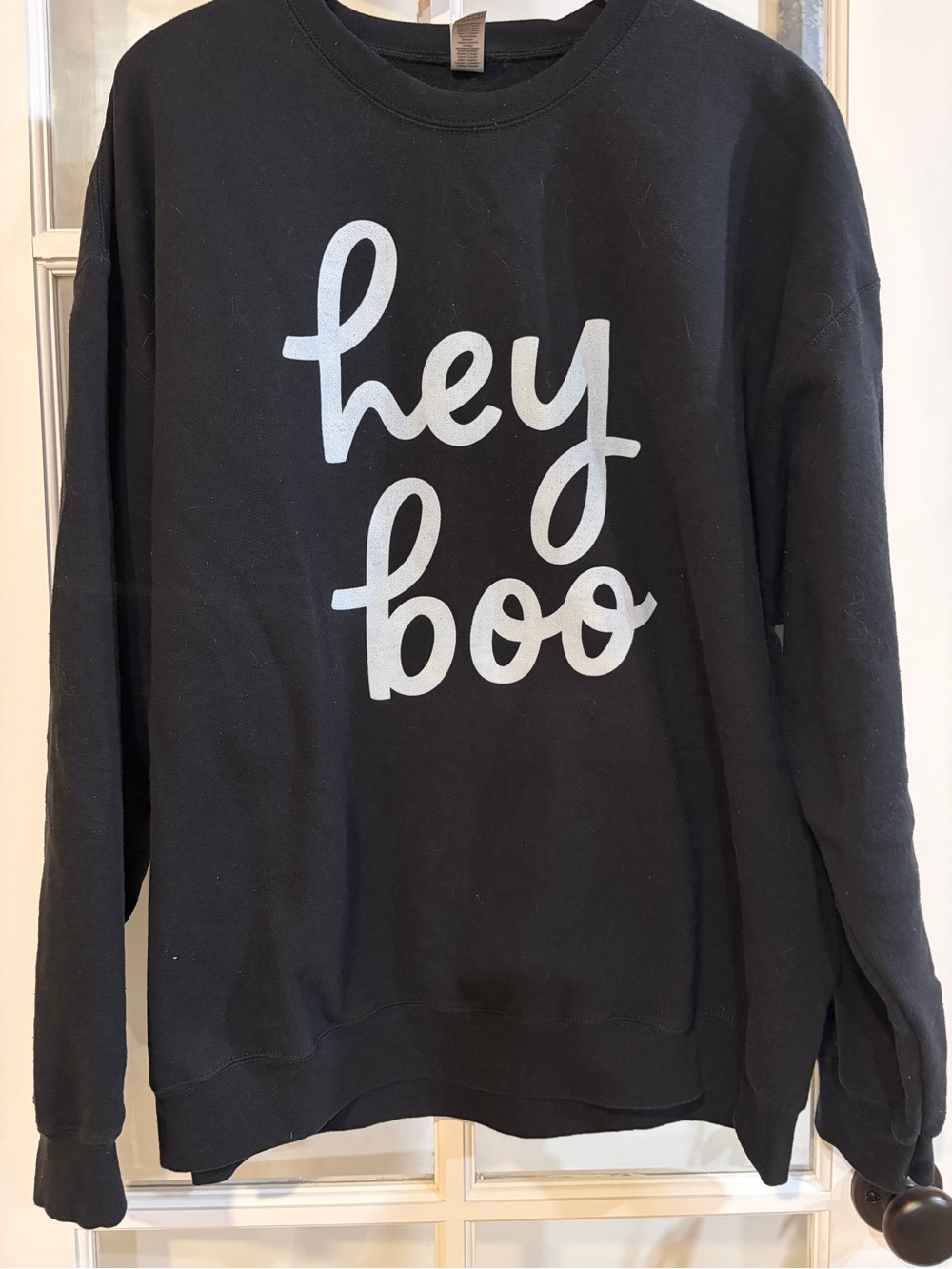 Women’s Halloween Sweatshirt Classic Graphic Hey Boo Crewneck Black 2XL Cozy